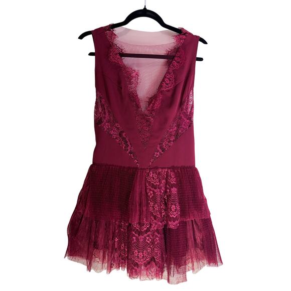 Free People Burgundy Lace Mini Dress Women’s Size 0 Sleeveless Boho - Picture 8 of 8